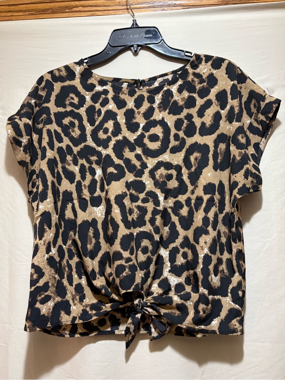 Women’s Leopard Print Tie-Front Blouse - Brown/Black Size L - Picture 3 of 3